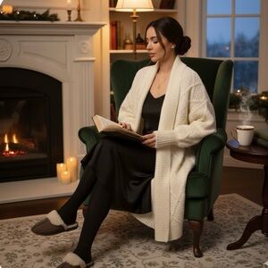 Karen Scott Women's white Cable knit cardigan